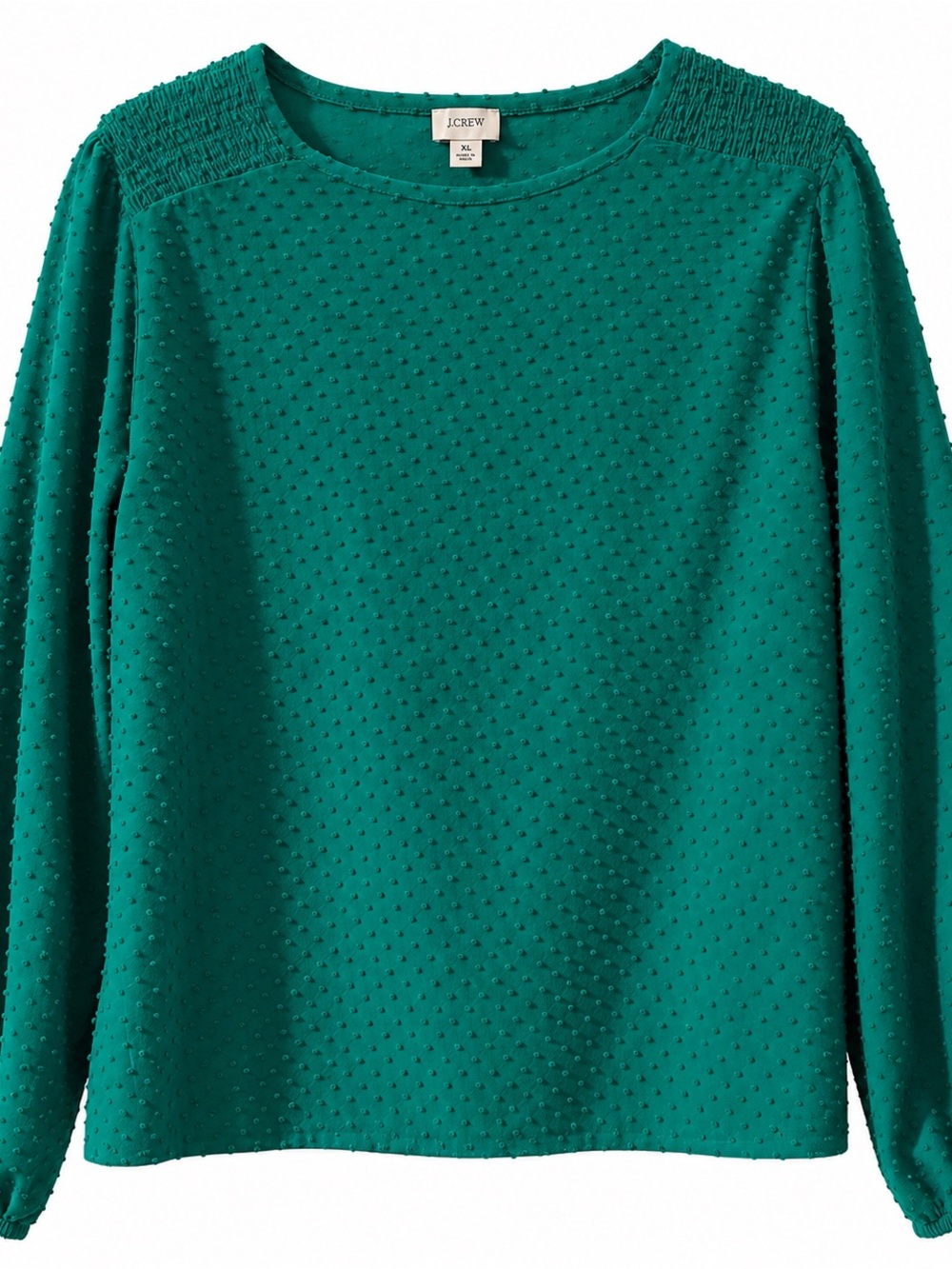 J. Crew Teal Textured Swiss Dot Crewneck Blouse